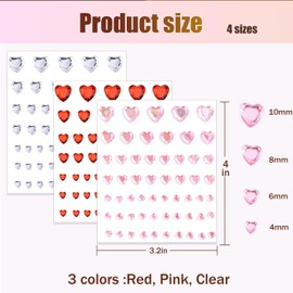 nooepc NOOEPC Heart Rhinestones Self Adhesive Face Gems Sticker Acrylic Heart Gems for Face Heart Stickers, Gem Stickers Heart Rhinestone Sticker for Valentine's Day DIY Crafts Party Decoration
