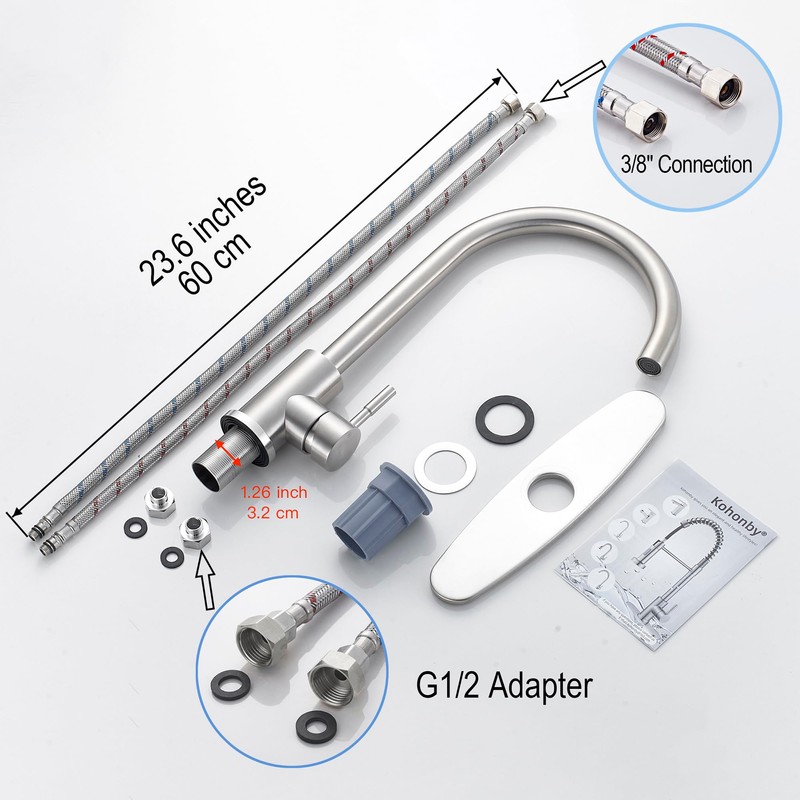 Kohonby Single Handle High Arc Brushed Nickel Kitchen Faucet Stainless