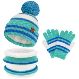 Kids Toddler Winter Hat Gloves Infinity Scarf Set Warm Beanie Hats Neck Warmer with Fleece for Boys Girls Age 2-7 Baby Gifts