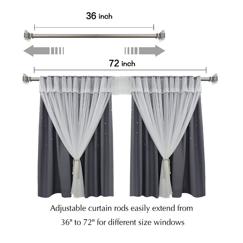 Telescoping Curtain Rod Extends from 36-72 inch, Adjustable Length for