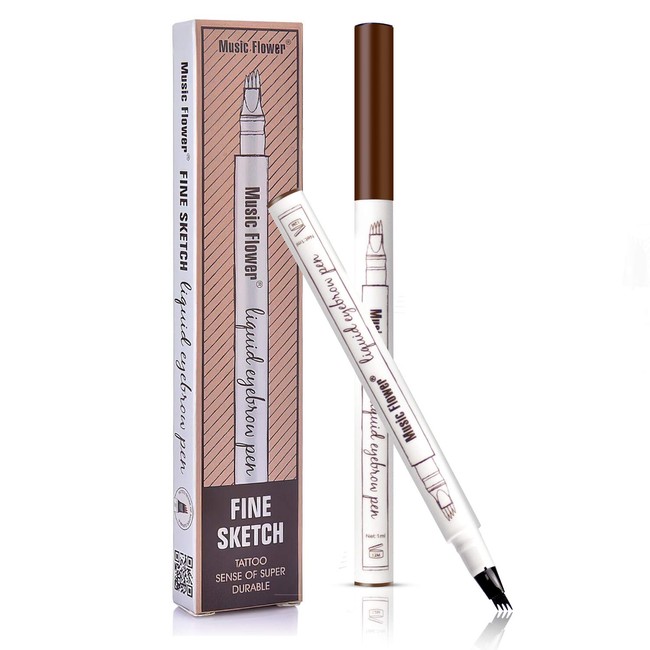 Tattoo Eyebrow Pen with Four Tips Long-lasting Waterproof Brow Gel and Tint Dye Cream for Eyes Makeup(1#Chestnut)