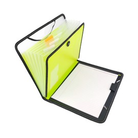D.RECT - Briefcase | Notebook | 7 Compartments A4 | Expandable | Portable Organiser | Round Elastic Band with Closure Button | Lime