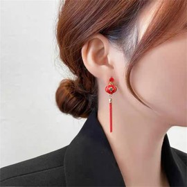 Chinese Style Lantern Tassel Statement Drop Earring for Ladies Love Lucky New Years Pretty Dangle Earrings Red Sterling Silver Post Hypoallergenic Charms Drop Earring Dainty Gifts Wedding Anniversary for Women