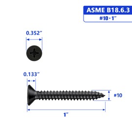 #10 X 1 Black Flat Head Sheet Metal Screws Phillips Drive Wood Screws, 304 Stainless Steel 18-8 Black Coating, Pack of 100