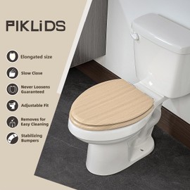 Toilet Seat, Slow Close, Premium Moulded Wood, Quick Release, Nordic Light Oak Look, PIKLiDS, Laminated Woodgrain Finish (Elongated)