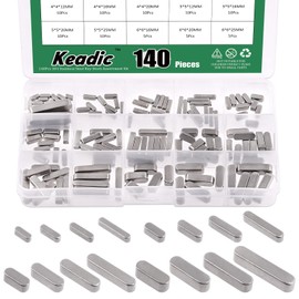 Keadic Key Stock Assortment Set, 140Pcs 304 Stainless Steel, 16 Sizes Parallel Drive Shaft Keys, 8-30mm, Round Ended, for Fastening Connection