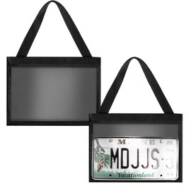 IONPSHG License Plate Holder with Hanging Strap Black License Plate Frame Cover Car Plate Bracket Test Drive License Plate Holde License Plate Tag Bag Dealer Plates Tag Bags for SUV Car Truck (2)