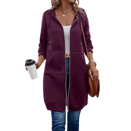 ELESOL Womens Casual Zip up Hoodies Long Fleece Tunic Sweatshirts Jackets Cardigan Sweaters with Pockets, Wine Red Small