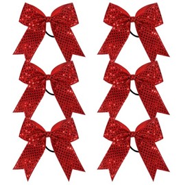 Cheer Bow Sequin 6 Inch 6 Pcs Bling Fling Cheerleader Cheerleading Jumbo Cheer Bow Hair Tie Hair Bow School (Red)