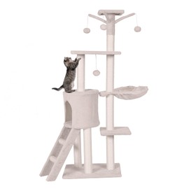 PETSITE 56 Inches Cat Tree for Indoor Cats, Multi-Level Cat Tower with Sisal Scratching Posts and Ladder, Tall Cat Tree with Top Perch, Hammock, Cat Condo & Jumping Platforms for Cats Kittens