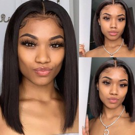 Shine Star Bob Wig Human Hair 13X4 Frontal Bob Wig HD Lace Front Wigs Human Hair for Women 150% Density Short Bob Wigs Glueless Pre Plucked Hairline with Baby Hair Natural Color 12 Inch