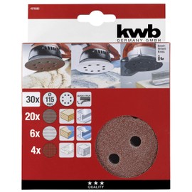 kwb 30-Piece Sanding Discs Set Diameter 115 mm in Various Grits for Universal Use and All Standard Random Orbital Sanders