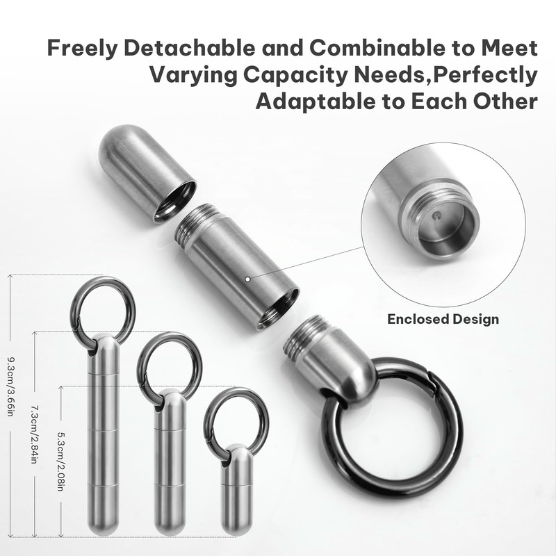 VANSU Titanium Keychain Pill Holder,Portable Mini Pill Case, Waterproof Small