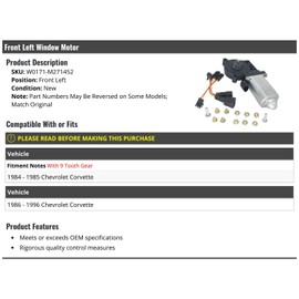 Front Left Driver Side Window Motor - Compatible with 1984-1996 Chevy Corvette