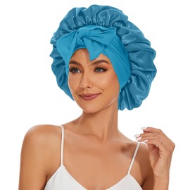 Satin Silk Bonnet Hair Bonnet for Sleeping Jumbo Sleep Cap, Bonnet for Women Curly Hair, Double Layer Bonnet with Tie Band, Shower Cap