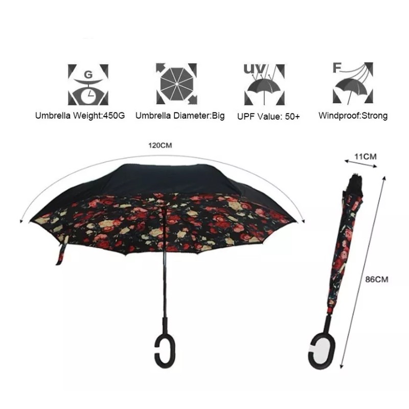 CL Paraguas Inverso Sombrilla Reversible Con Agarradera Tipo C