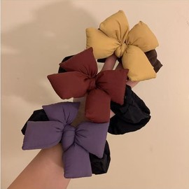 Soft Ponytail Holders for Curly & Long Hair, Multicoloured Bow Hair Ties Cute Bow Hairscrunchies, Purple, Yellow, Brown 3P