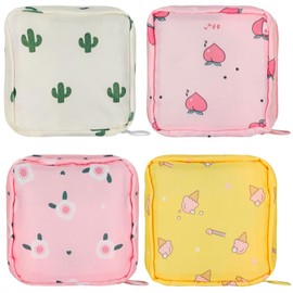 ZYPHONX 4 PCS Sanitary Pad Storage Bag, Period Bag with Zipper, Small Cute Period Pouch for Purse Tampon Pad Holder Portable Period Bag for School, for Female Girls