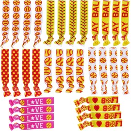 YKW 32 Pack Softball Headbands Hair Ties No Crease Elastic Softball Hair Accessories for Women Girls Players - Team Gifts Softball Party Favors Red Yellow Softball Ribbon Ponytail Holders