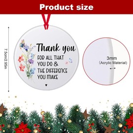 Thank You Gift, 8 PCS Round Acrylic Pendant, Hanging Ornaments, Appreciation Gifts Sentimental Gift Pendant Friendship Present for Friends Nurse Teacher Colleague