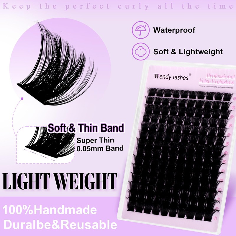 WENDY LASHES Lash Clusters, 200D D Curl DIY Eyelash Extensions
