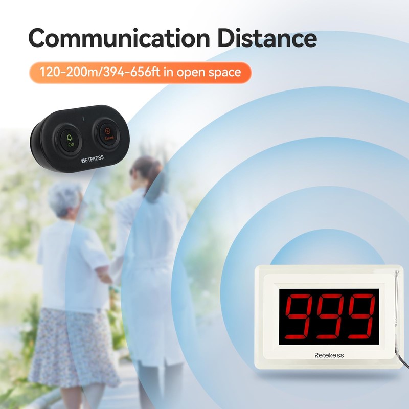 Retekess T114 Caregiver Pager, Emergency Button for Elderly, Low Battery