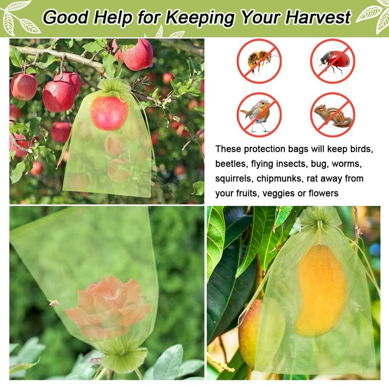 100pcs Fruit Protection Bags 8x12 inch, Green Netting Cover Bags