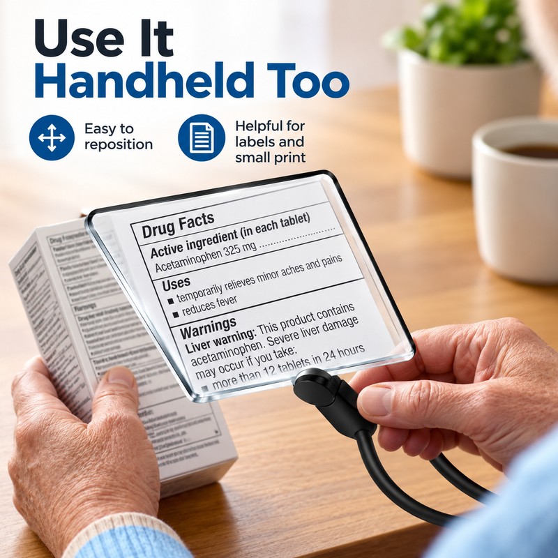 5X Neck-Worn Magnifying Glass for Reading – Adjustable Hands-Free Large