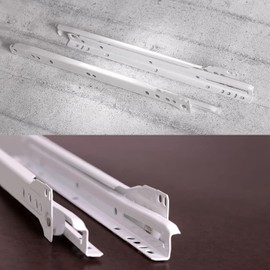 Gedotec Drawer runners with roller guide, partial extension, real, 1 pair, metal roller extension, telescopic rails, 400 mm, rail system in steel, white, guide rails