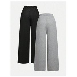 RoseSeek Girl's 2 Pack Wide Leg Sweatpants Waist Casual Track Pants Baggy Trousers Multicolor 10Y