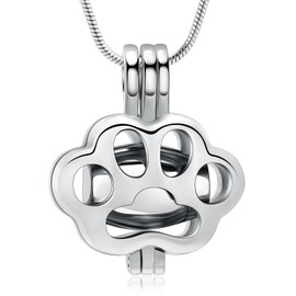 QGJNSGC Pet Cremation Jewellery for Ashes for Dogs Cats Paw Print Memorial Locket Urn Necklace with Mini Case Keepsake Cremation Jewellery for Women / Men, Stainless Steel, No Gemstone