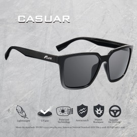 Icecube Casuar Polarized Sunglasses UV400 Protection with Anti-Slip Function and Lightweight Frame - for Men and Women when Driving, Running, Baseball, Golf, Casual Sports and Activities (Black, Grey)