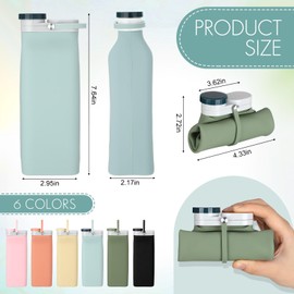 Tanlade 12 Pcs Collapsible Water Bottles Roll Up Portable Silicone Water Bottle Folding Lightweight Leak Proof Foldable Water Bottles Container for Travel Hiking Sports Running Fitness, 20 OZ, 6 Color