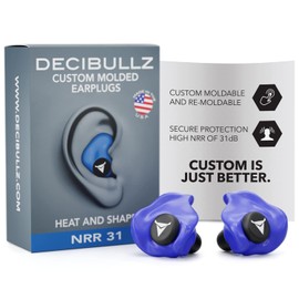 Decibullz - NRR 31 Custom Molded Earplugs, Perfect Fit Ear Protection for Safety, Travel, Work and Shooting (Blue)