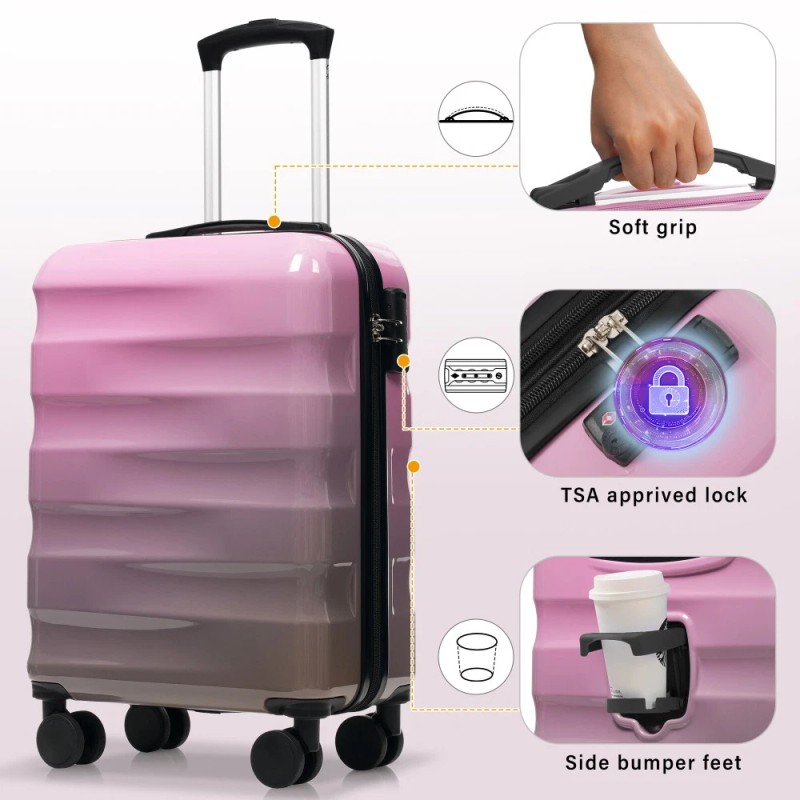Unbranded 20" Carry-on Luggage with Cup Holder Lightweight Glossy Hardshell
