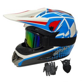 Youth Dirt Bike Helmets DOT Approved Fashion Kids Motocross, ATV, Off-Road, Four Wheelers, BMX Motorcycle Bike Helmets (Goggles Gloves Faceshield) (LR-Blue, Medium)