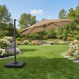 Garden Winds Heavy Duty Reinforced RipLock 500 Replacement Canopy Top Cover Compatible with Everhome 11' Offset Solar Umbrella Models 69745277, 69745276, 69745278, 69745279 - Beige