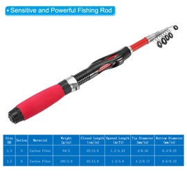 PATIKIL Telescopic Fishing Rod, 1.5 m, Fiberglass Portable Mini Fishing Rod, Foldable Fishing Equipment for Travel, Saltwater, Freshwater, Black & Red