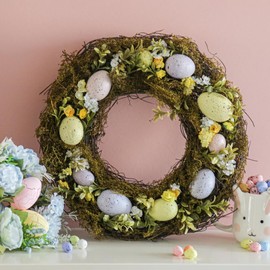 Decorative Faux Easter Wreath- Artificial Display with Easter Eggs and Florals – Hanging Wall or Door Décor –Decoration, Artificial Foliage – Indoor and Outdoor Use – By TRIXES