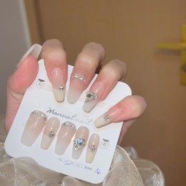 Nail Tip, Long, 24 Pieces, Nail Tip, Milky White, Gradient, Skin Color, Popular, Japanese Style, Cute, Simple, Fashionable Party, Nail Tip, Autumn, Spring, Summer, Bridesmaids, Glossy, Coming of Age