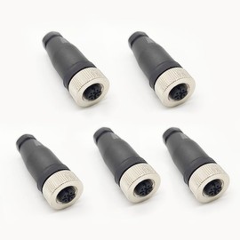Pack of 5 M12 4-Pin Female Circular Connectors, On-site Mounted with 12 mm Wired Sensor Industrial Round Plug IP67 Unshielded A Code Straight 250 V 4 A