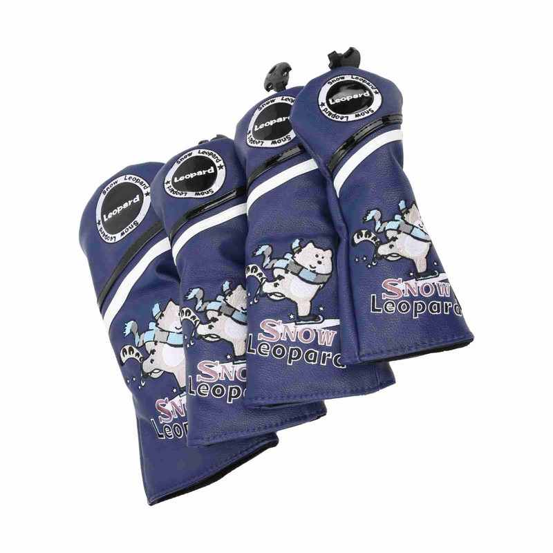 4Pcs 1/3/5/UT Golf Wood Headcovers Cartoon Snow Leopard Pattern PU