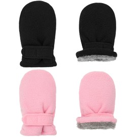 Guantes de invierno para bebé y niña, con forro polar Sherpa, 2 pares, Rosa/Negro, 6-18 Meses
