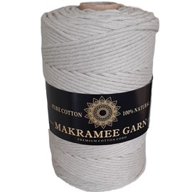 Macrame Yarn. Cotton Yarn Cord. 100% Natural Cotton Cord. Perfect for Crafts, DIY, Crafts & Knitting. 100% Natural Cotton Yarn, Thick Macrame Cord (Beige, 3 mm/200 m)