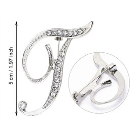 PPhtony 26 Letter Brooch Pins Small Silver Metal Rhinestone Crystal Initial A~Z Alphabet Brooch Lapel Pins for Men Women Girls Boys Birthday Christmas Wedding Gift (T)