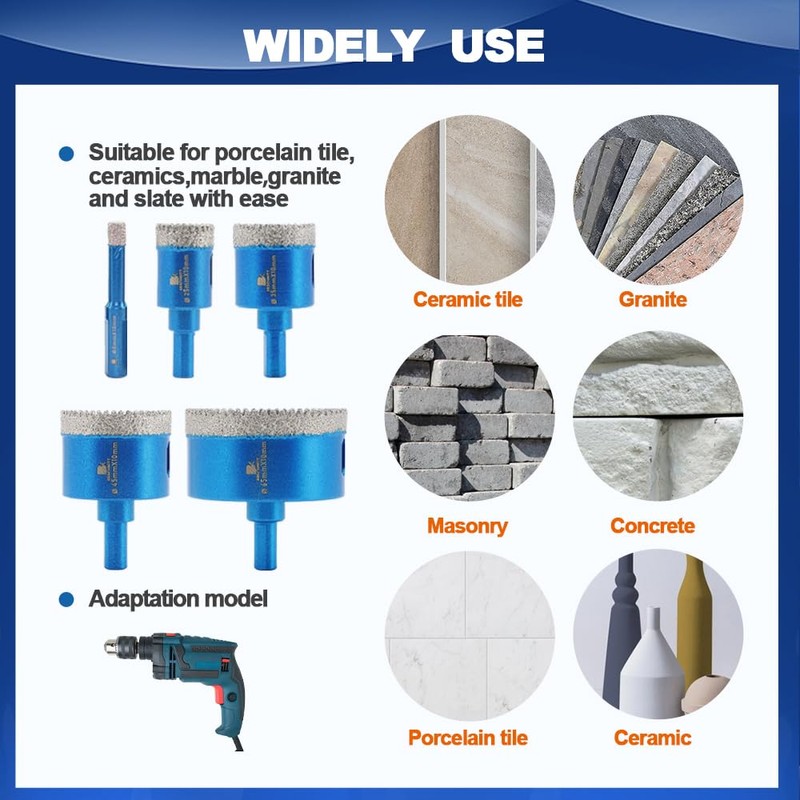 Tile Hole Saw Kit Diamond- BRSCHNITT 11pcs Diamond Core Drill