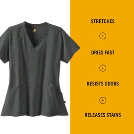 Carhartt womens Women's Multi-pocket V-neck Medical Scrubs Shirt, Charcoal Heather, Small US