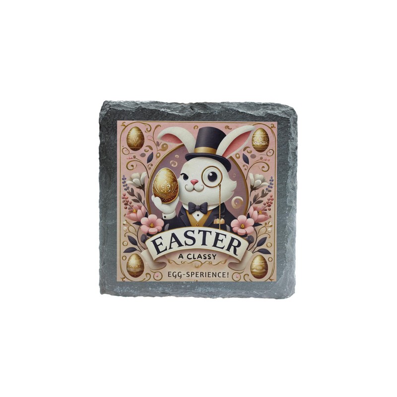 Easter Slate Coaster - 'A Classy Egg-Sperience!' (slco-kf25-monocohg)