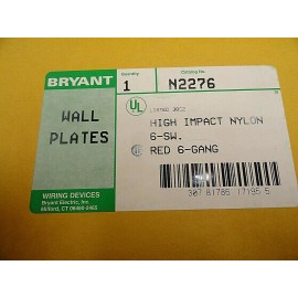 BRYANT RED 6 GANG RECEPTACLE SWITCH COVER PLATE HIGH IMPACT NYLON N2276 (QTY 1)