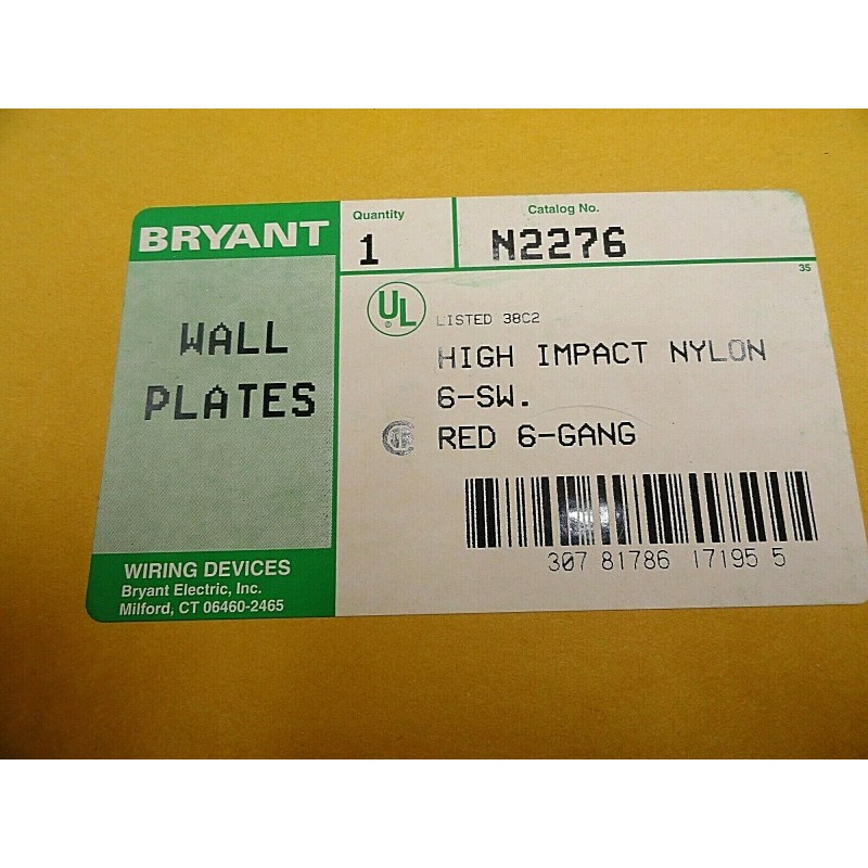 BRYANT RED 6 GANG RECEPTACLE SWITCH COVER PLATE HIGH IMPACT